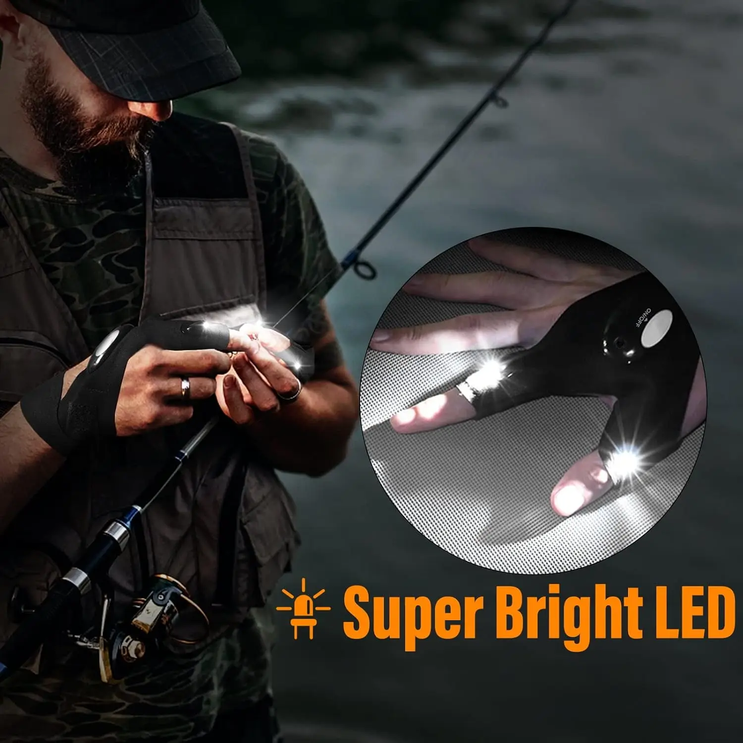 LED Flashlight Gloves, Stocking Stuffers Gifts for Men, Adults Dad Birthday Cool Gadget Finger Lights for Fishing Camping