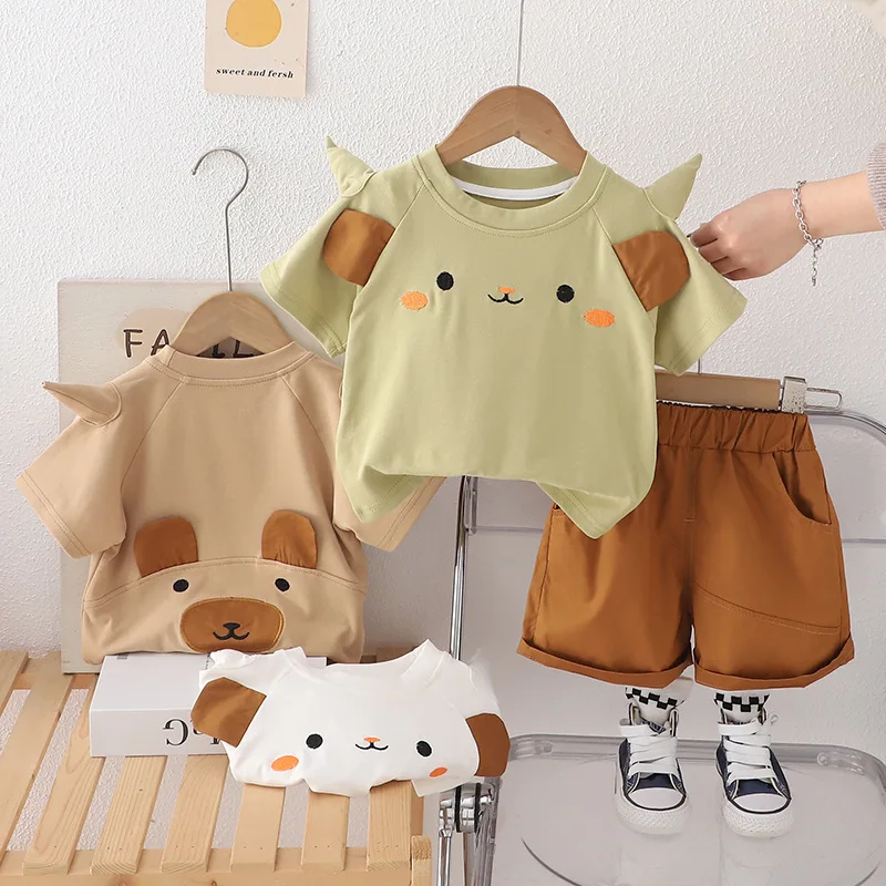 

Новинка 2026 года, детская одежда, детские комплекты, футболка с героями мультфильмов для мальчиков и девочек + шорты, летняя хлопковая одежда для маленьких детей, костюм для малышей, От 1 до 5 лет