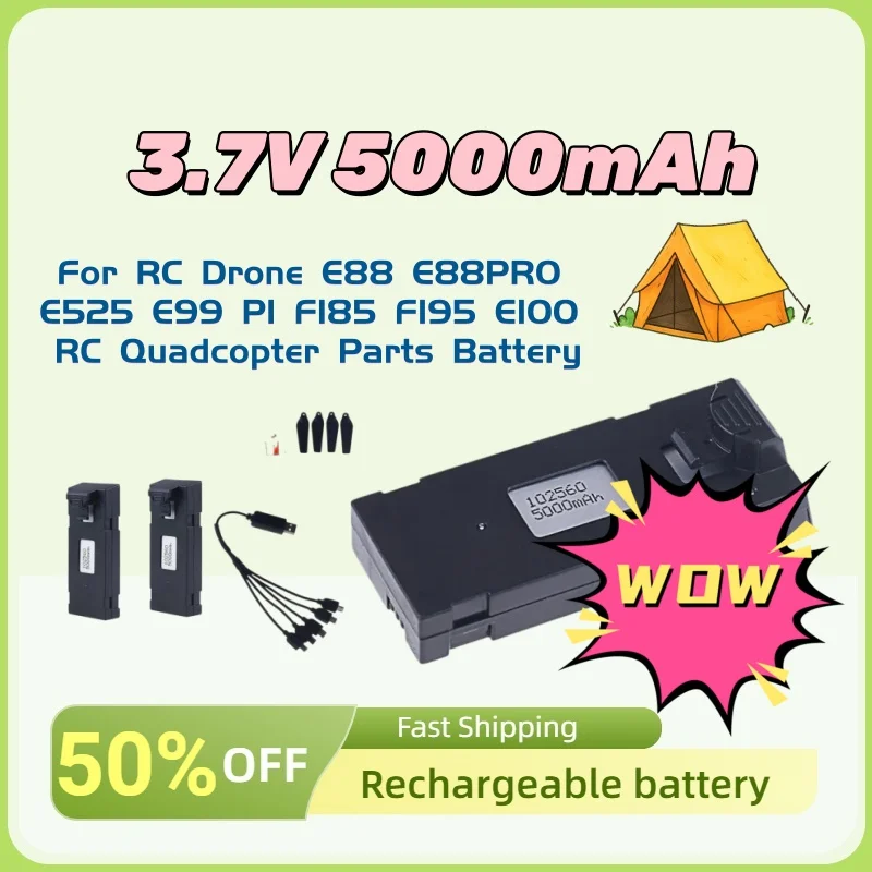 

New Rechargeable Li-ion Battery 3.7V 5000mAh for RC Drone E88 E88PRO E525 E99 P1 F185 F195 E100 RC Quadcopter Parts Battery