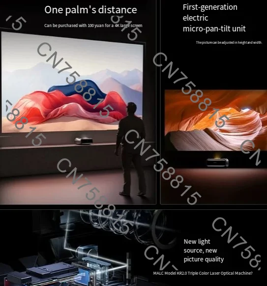 Three-Color MEMC  Laser Beamer 2800 CVIA lumens，O2 Ultra Projector Ultra Short Throw and 4K (3840 x 2160 ) view 3