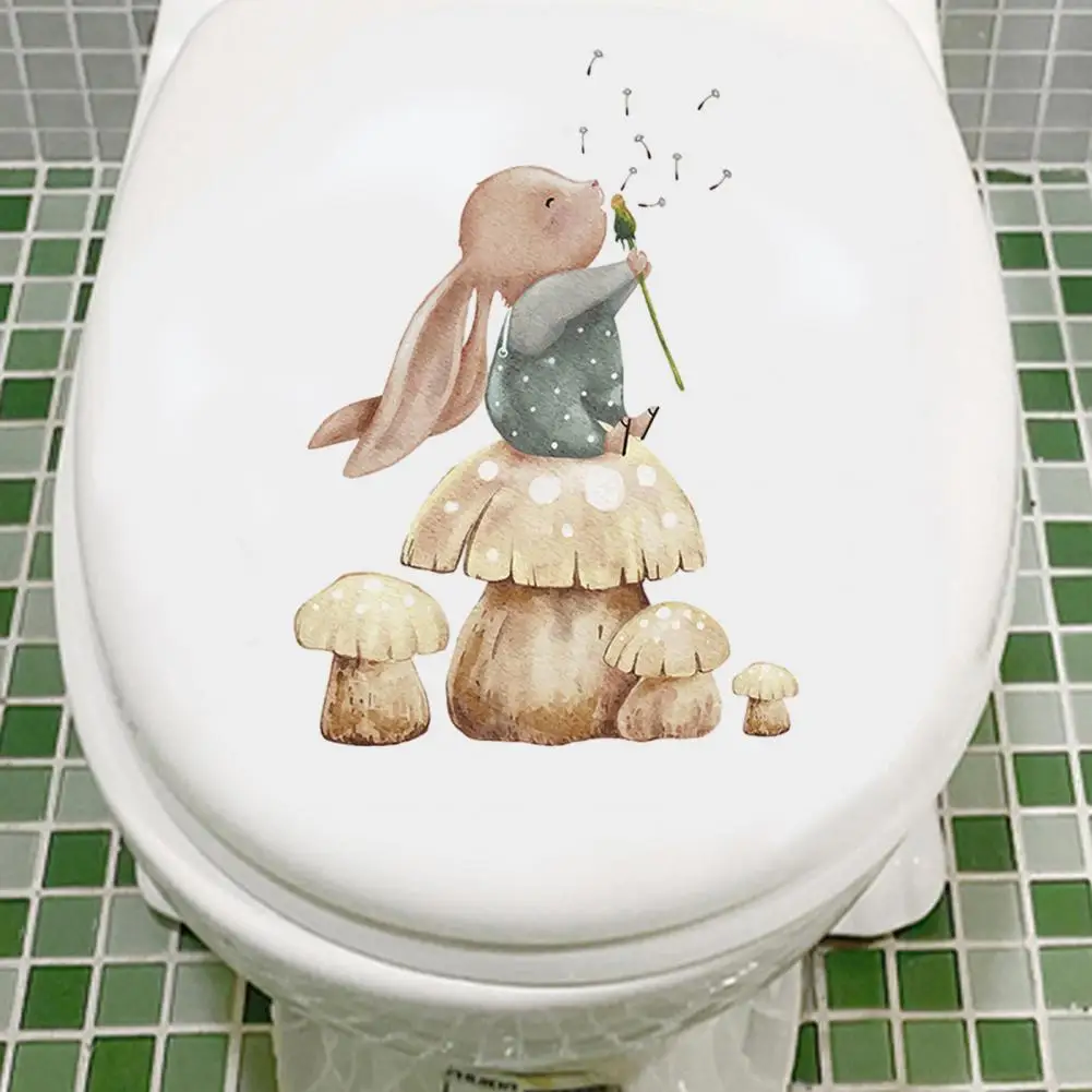 Mushroom Pattern Toilet Sticker Vibrant Color Toilet Sticker Vibrant Long-lasting Cute Rabbit Toilet Sticker Strong for Home