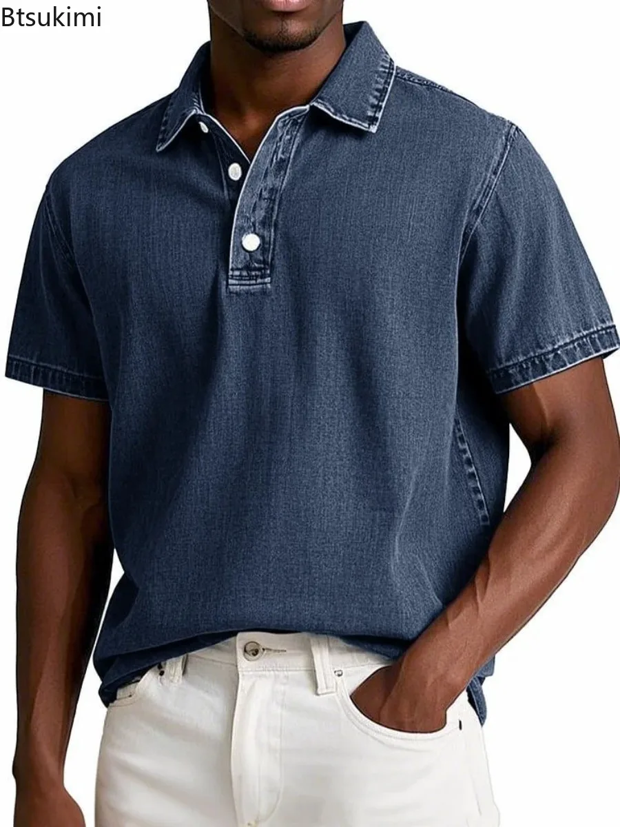 

New 2025 Men's Summer Retro Thin Style Polo Shirt Solid Color Business Casual Short Sleeve T-shirt Casual and Loose Shirt Male