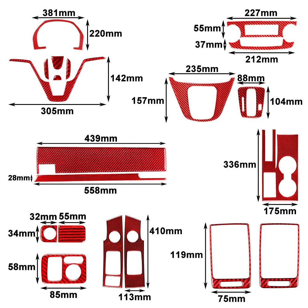 20 Pcs Red Carbon Fiber Car Full Set Interior Decoration Cover Sticker For Honda CR-V CRV 2007 2008 2009 2010 2011 LHD Only