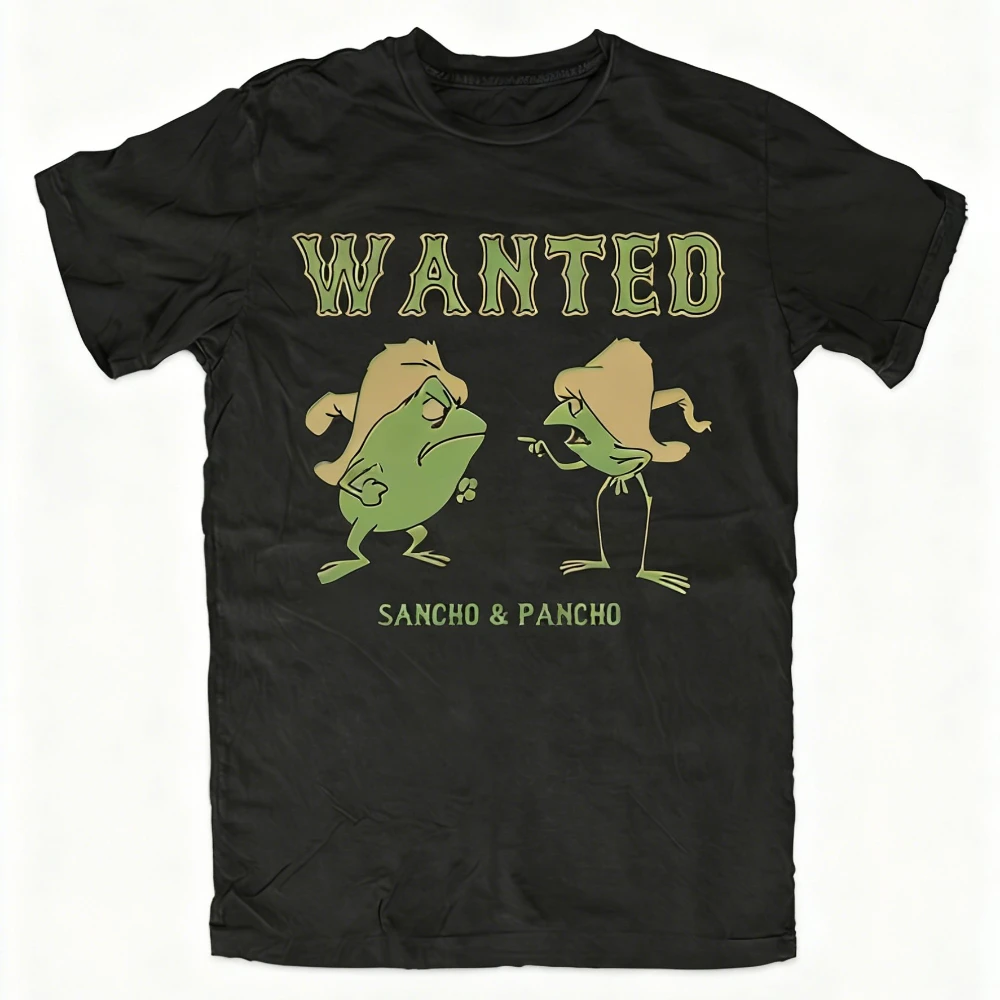 Camiseta clásica retro para hombre con diseño de póster de wanted de Sancho Pancho Frogs, estilo casual de los años 80 para videojuegos retro