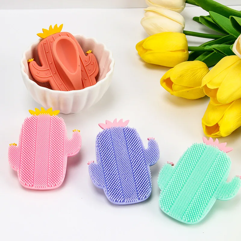 1pcs Cute Cactus Silicone Massage Bath Brush Face & Body Scrub Tools Dry Brushing Body Brush Soap Net Bath Scrubber