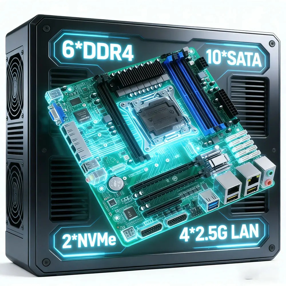 

2026 X99 Firewall Motherboard LGA 2011-3 Xeon E5 V4 C612 6*DDR4 10*SATA 2*NVMe 4*2.5Gbps LAN M-ATX Server NAS Mainboard