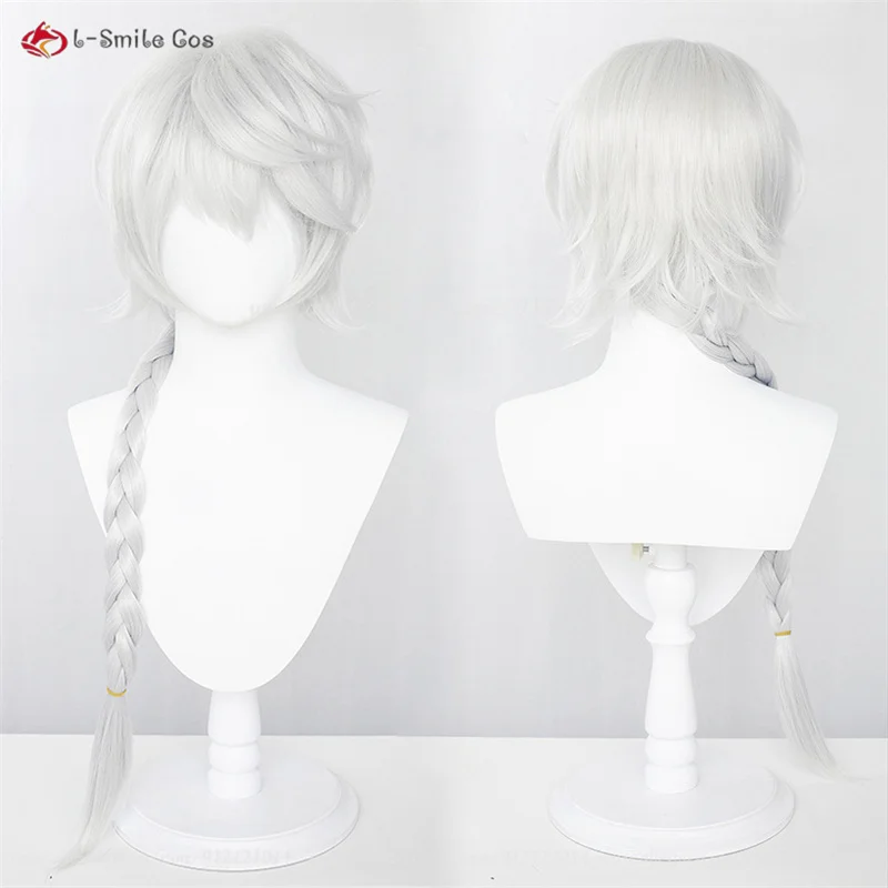 Anime Nikolai Gogol Cosplay Wig 90cm Long Grey White Pre Braided Wigs Heat Synthetic Resistant Hair Party Unisex Wigs + Wig Cap