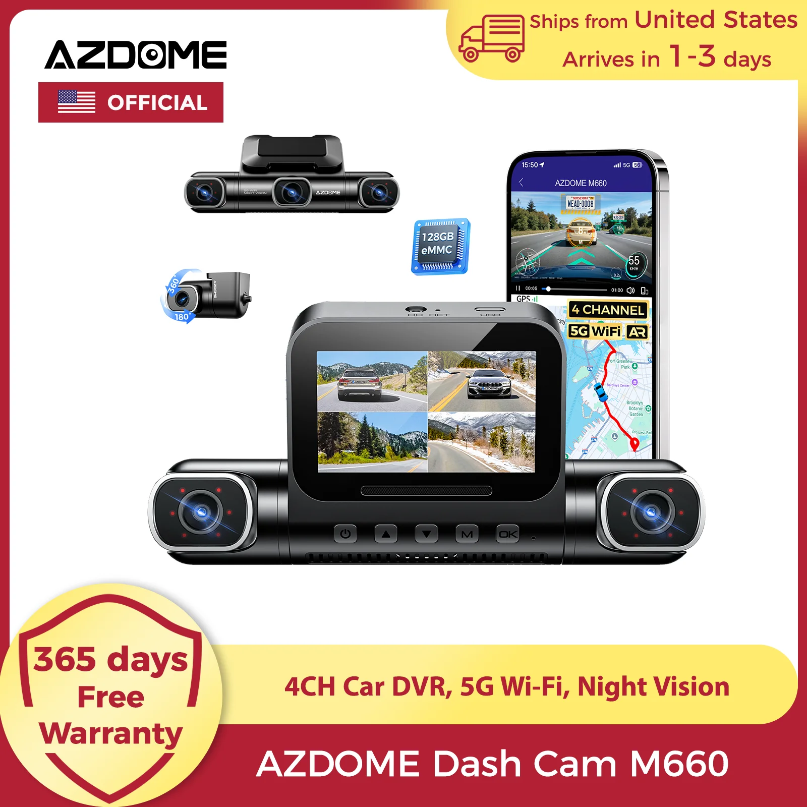 Azdome 4CH Dash Cam…