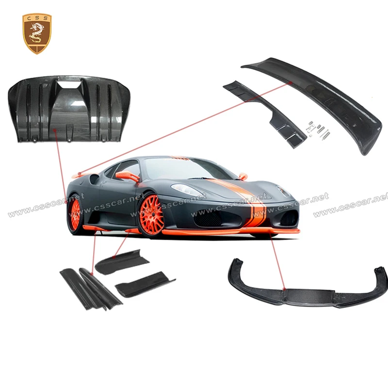 4Pcs Car Side Skirt Extension Rocker Plate Lip For Ferrari F430 Hama Style Carbon Fiber Wide Rear Bumper Guard Spolier Wing Lip