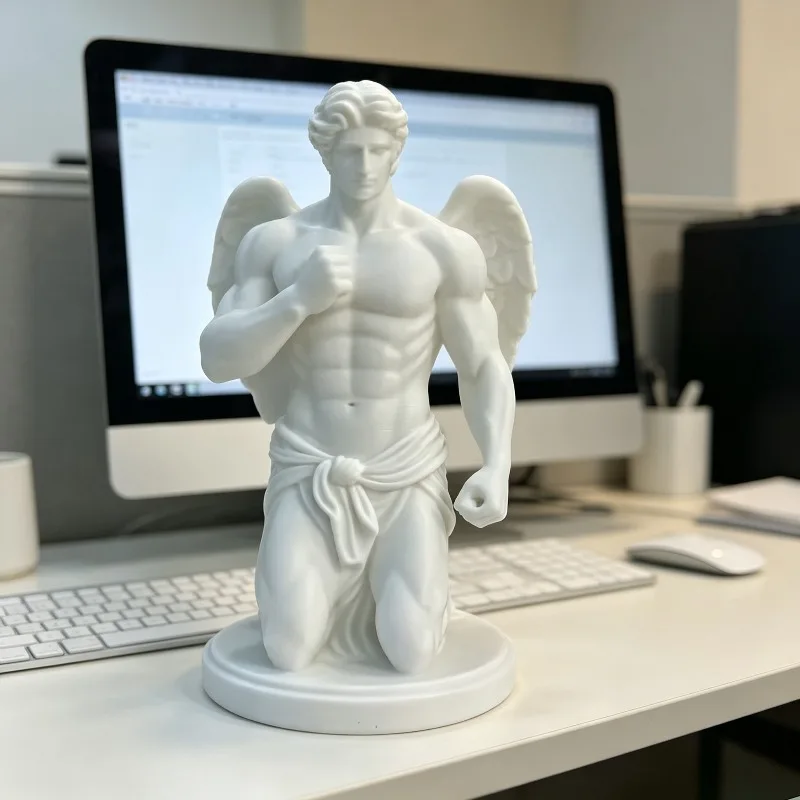 New 3D printed kneeling posture muscular winged angel statue Greek mythology plastic sculpture can be