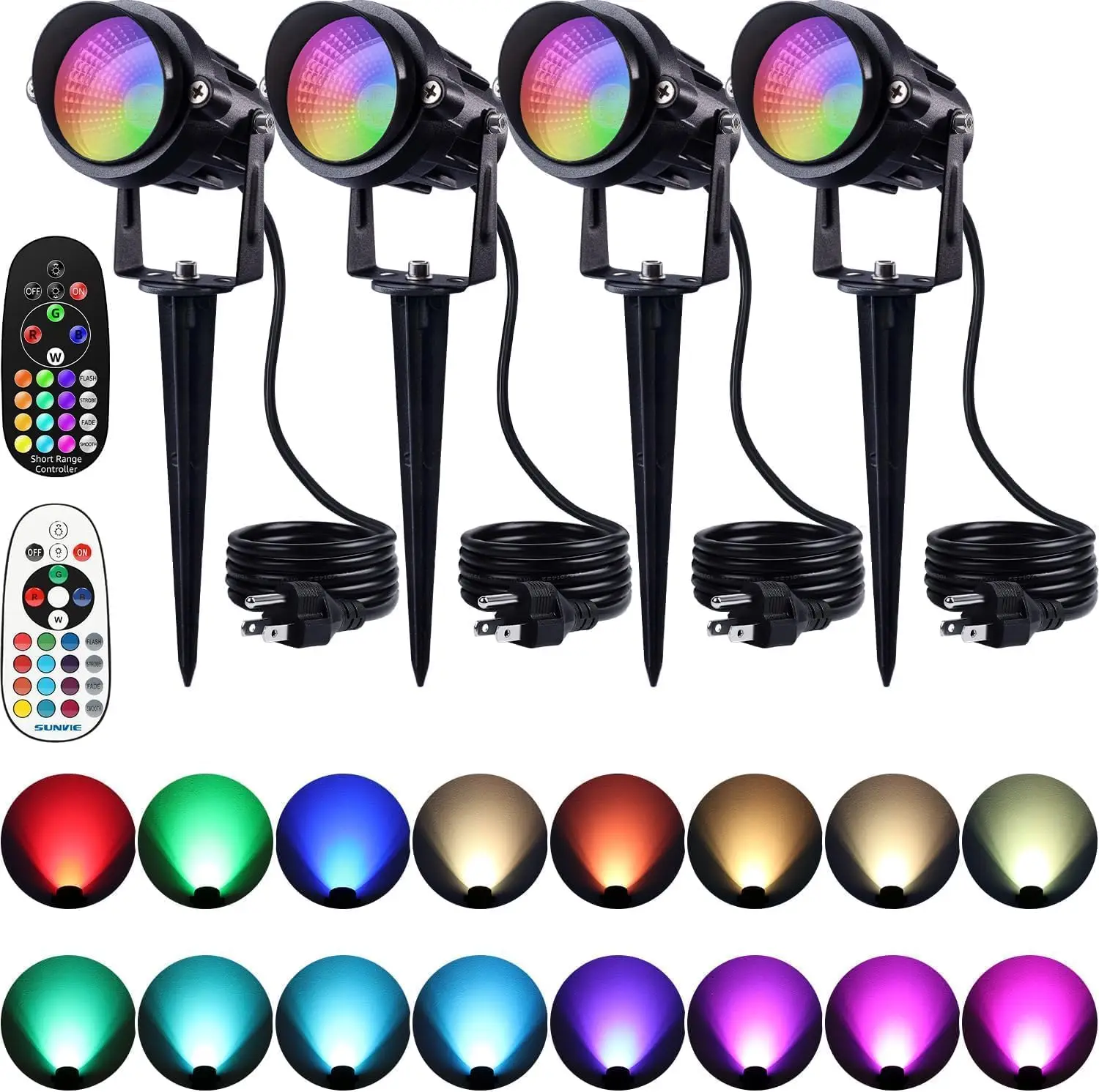 

12W RGBW Color Changing Outdoor Spotlights with Remote Control, Waterproof Landscape Lighting for Yard Garden Patio, 4 Pack