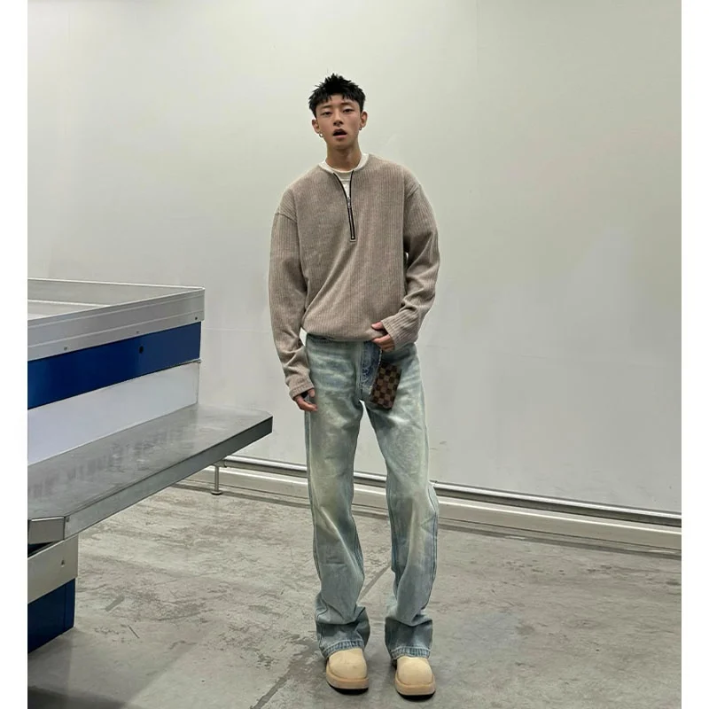 

Мужские джинсы Waed прямого кроя, весна-осень, в американском уличном стиле, с легким клешем, эффект стройности, для высоких мужчин