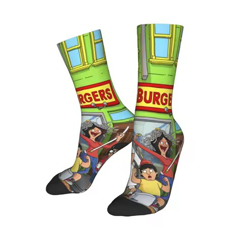 Bobs Funny B-Burgers Theme Design Crew Socks Product for Sports Wear Cozy Print Socks