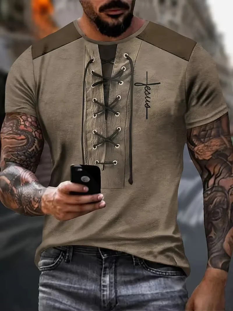 Summer Casual Men's T-Shirt 3d Printed Henry Shirts English Letter Pattern Tees Tops Vintage Round Neck T-Shirt Men's Clothing image 2