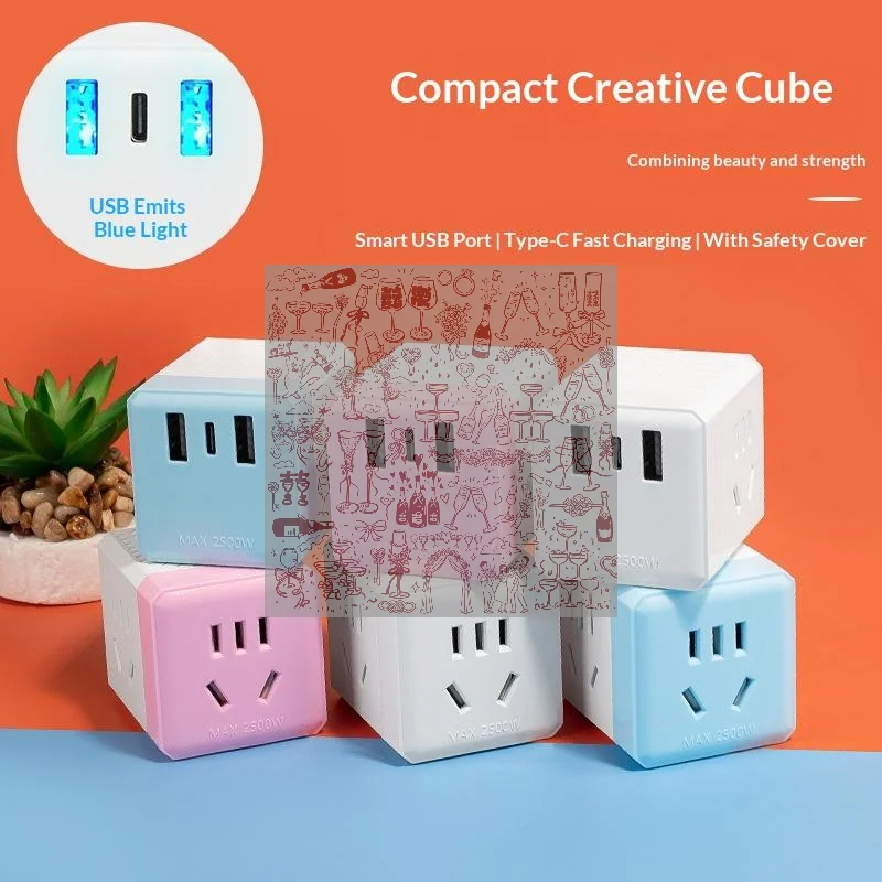 Portable Cube Power Socket With USB Charging Ports Multiple AC Outlets For Home Office Travel Business Trips