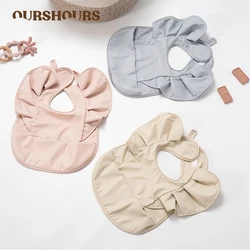 Solid Color Baby Bib with Pocket Angel Wings Design Newborn Drool Bibs Soft Adjustable Burp Cloth for Infants Babies Accessories