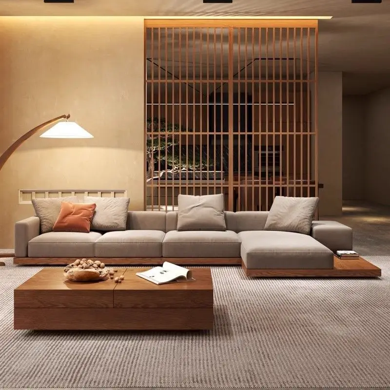 Sofá de nogal de estilo japonés, sala de estar creativa de madera maciza