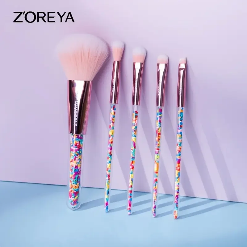 ZOREYA Makeup Brush Set - Glitter Acrylic Handle Brushes for Powder, Blush, Eyeshadow - Women&Girl's Makeup Tools