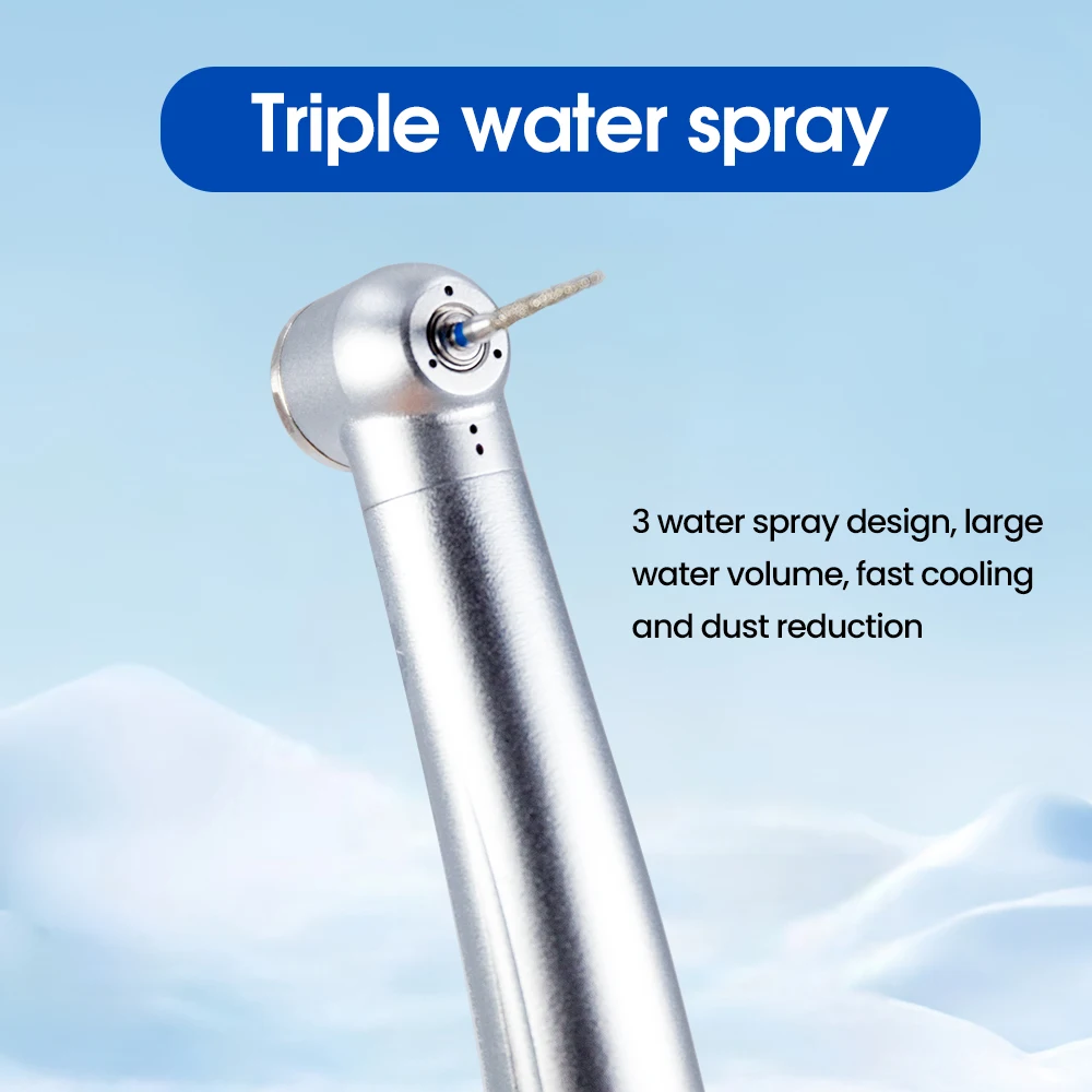 Dental Handpiece High-Speed, Anti-Backflow, Triple Water Spray, Standard Head, Push-Button, Ceramic Bearings, Low Noise, 4 Holes