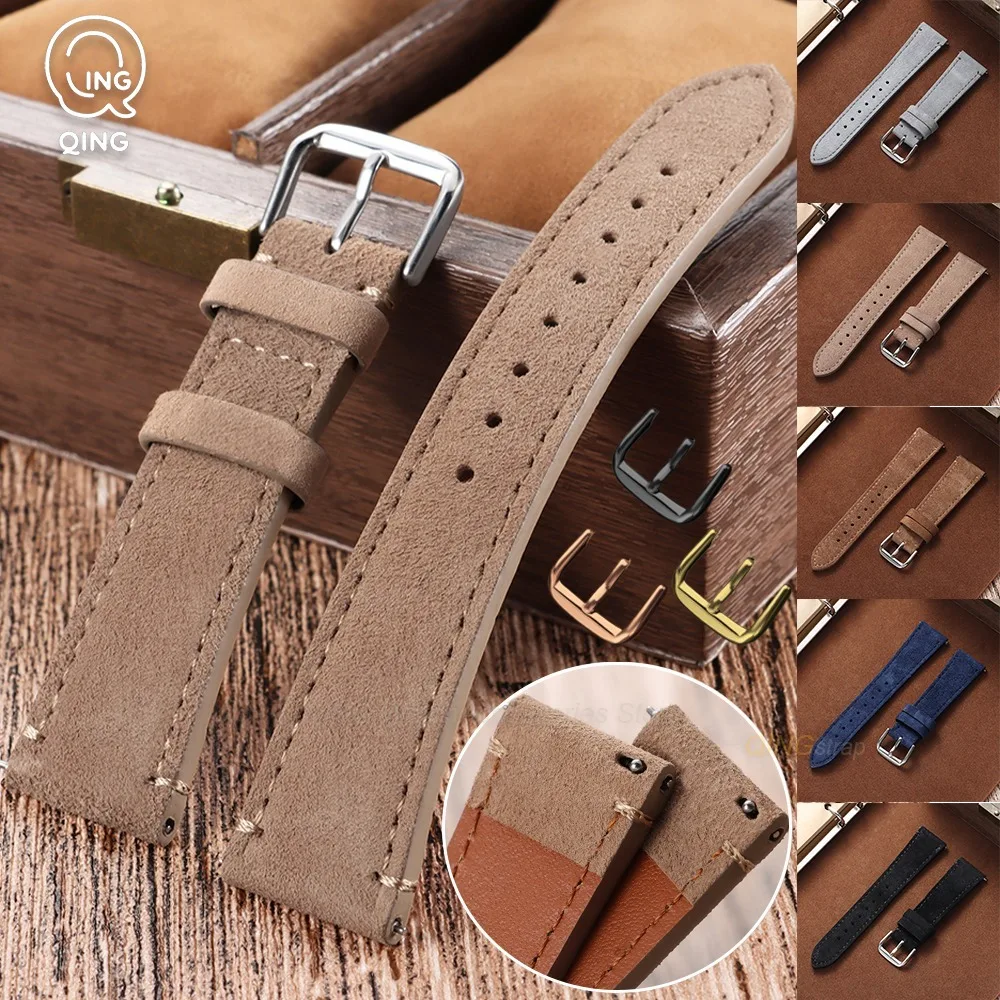 for Samsung Galaxy4/5/6/7 40mm 44mm Classic Vintage Suede Cowhide Leather Watch Band Quick Release Strap 20mm 22mm Soft Bracelet