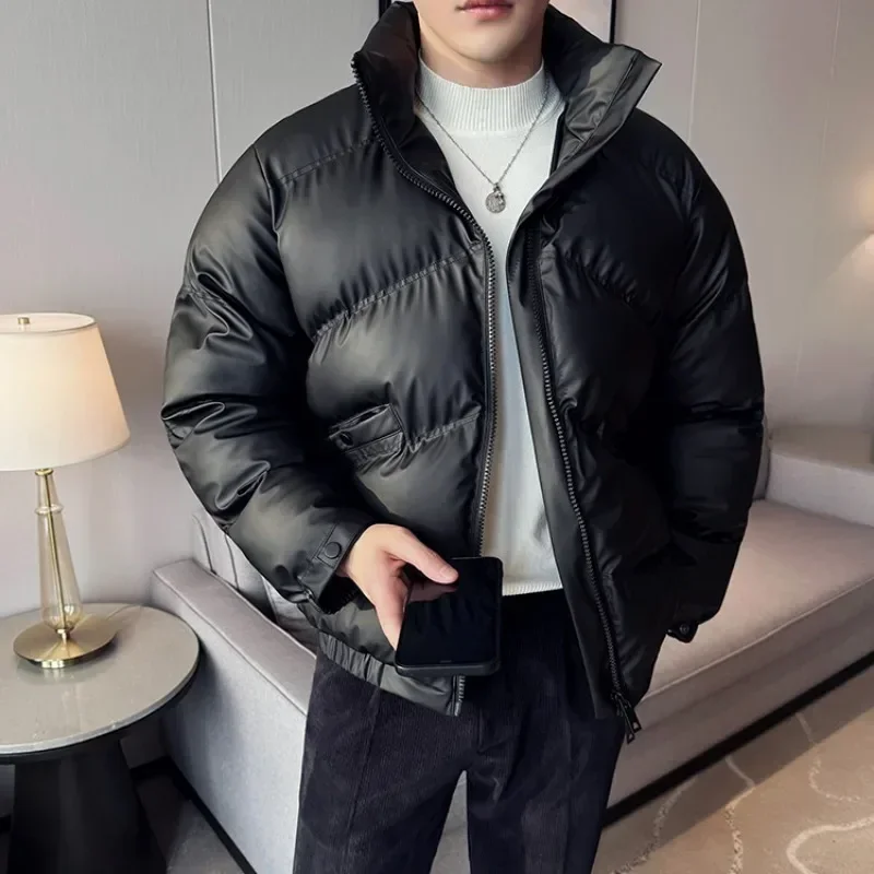 2023 Winter Solid Color Cotton Jacket Men\'s Thickened Warm Casual Parka Jackets Social Waterproof Coat Overcoat Mens Clothing