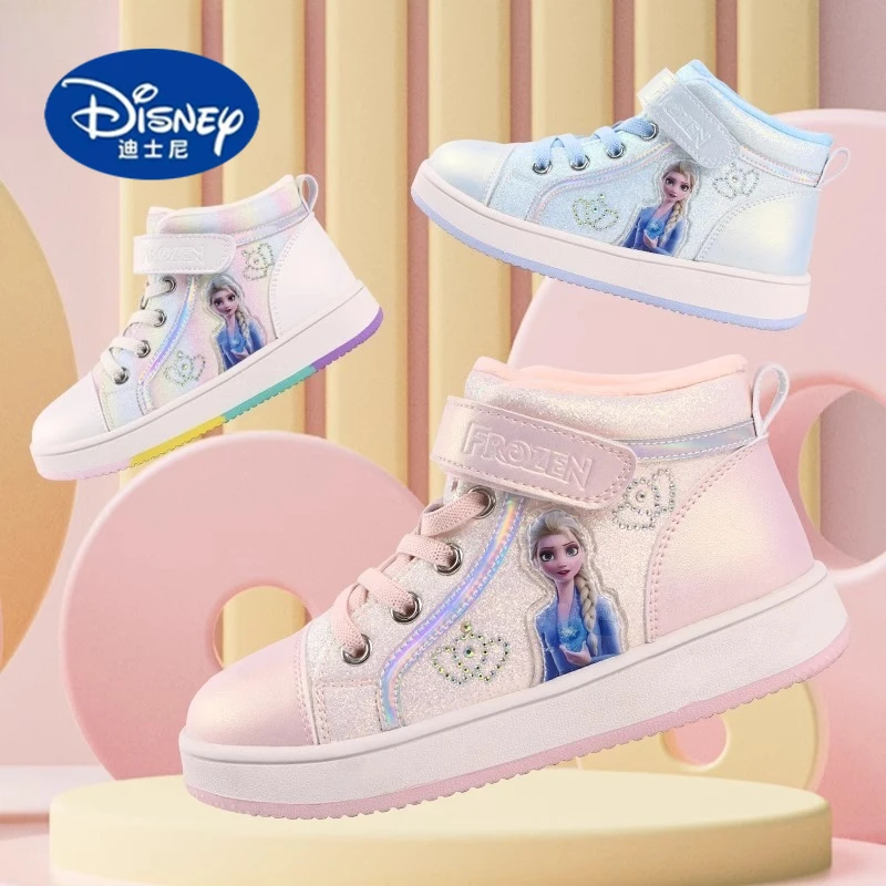 

Disney Elsa Princess Sneakers, Kids Fleece High Tops, Winter Soft Sole Shoes