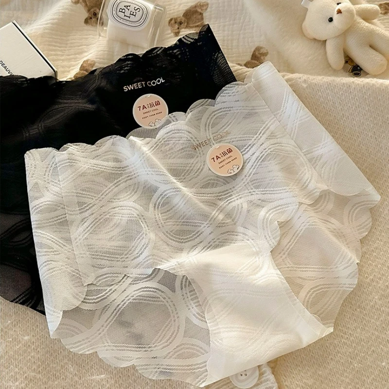 Sexy Lace Cotton Ladies Panties Women's Underwear Breathable Summer Mid-Waist Ice Silk Seamless Antibacterial Triangle Briefs