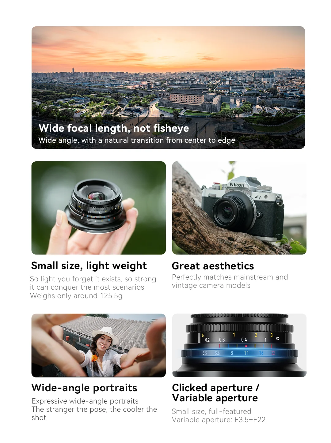 7artisans 10mm F3.5 APS-C 108° Ultra-Wide Angle Fixed Focus Lens for Camera Sony E Fujifilm XF Nikon Z Micro M4/3 Mount