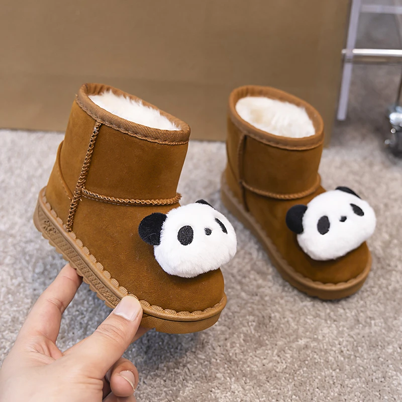 

Winter Children Fashion Cotton Boots Cute Panda Boys Girls Ankle Snow Boots Lovely Warm Kids Furry Plush Boots for Outdoor Soft