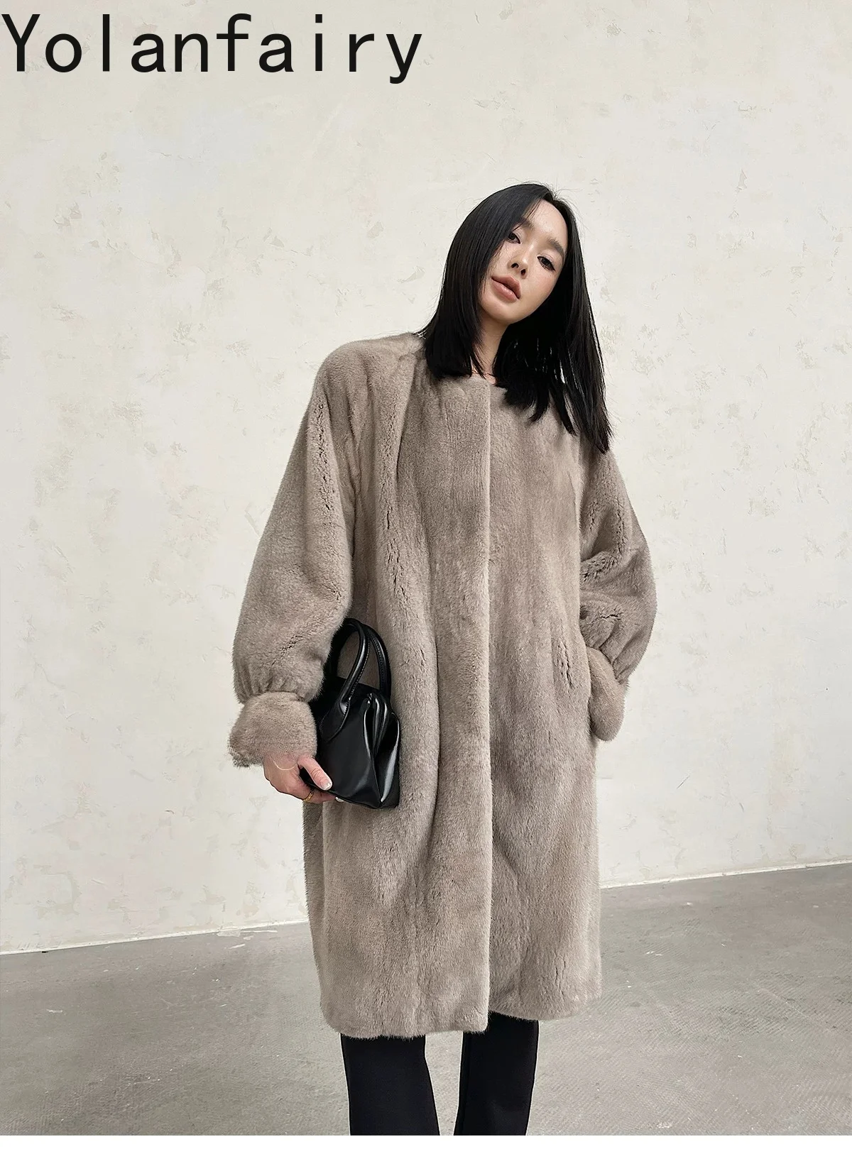 YOLANFAIRY Full Pelt Mink Fur Coat Woman Real Luxury Velvet Whole Mink Natural Fur Jacket Mid-length Young-style Coat Жакет С