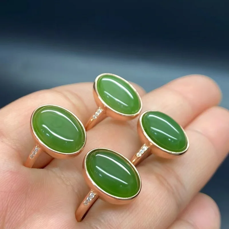 أنماط متعددة من حلقات Hetian Bi Jade مع ترصيع فضي S925 هدية للأقارب والأصدقاء