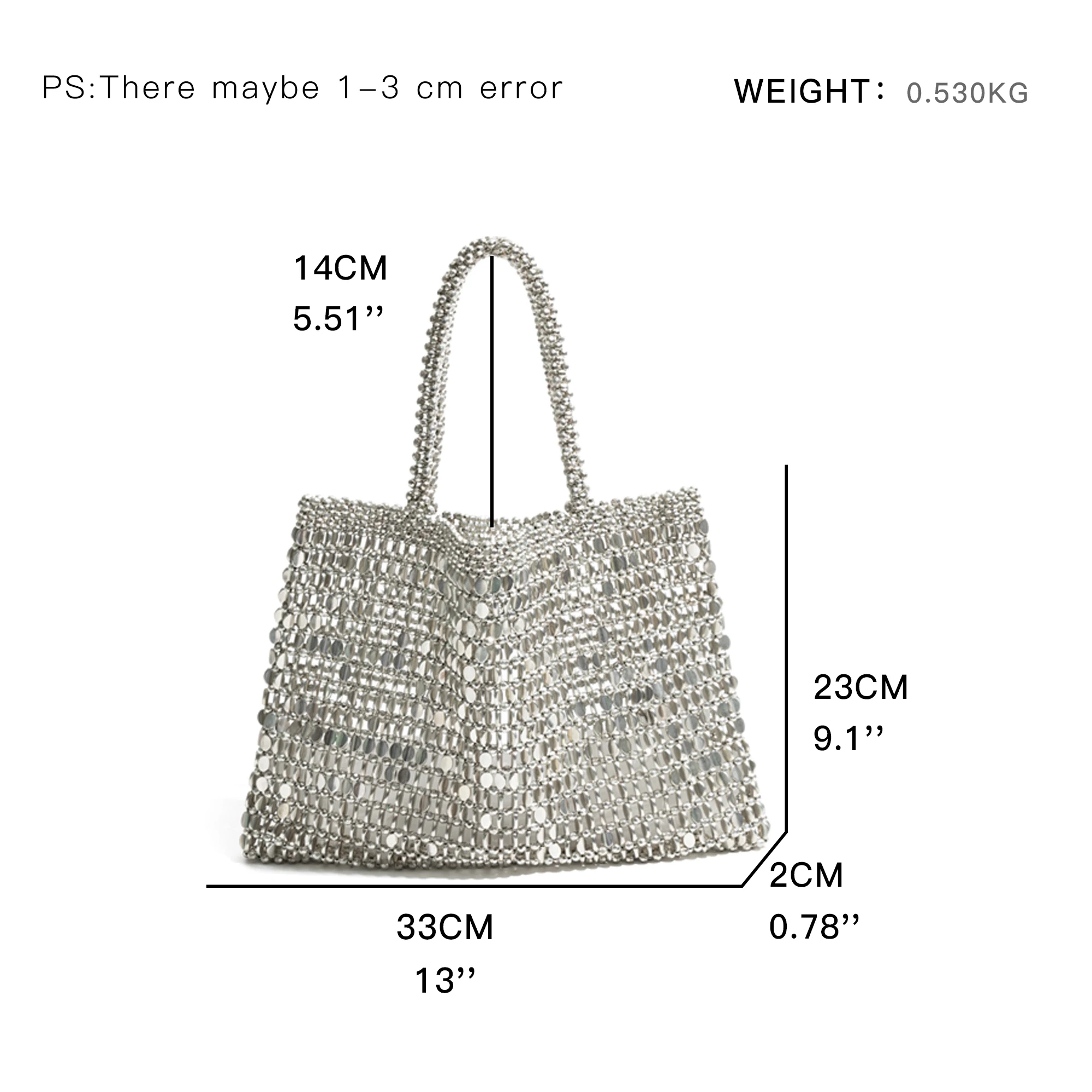 MABULA Silver Beadded Woven Tote Bag Sparkling Sequins Big Square Evening Purse Fashion Crossbody Handbag