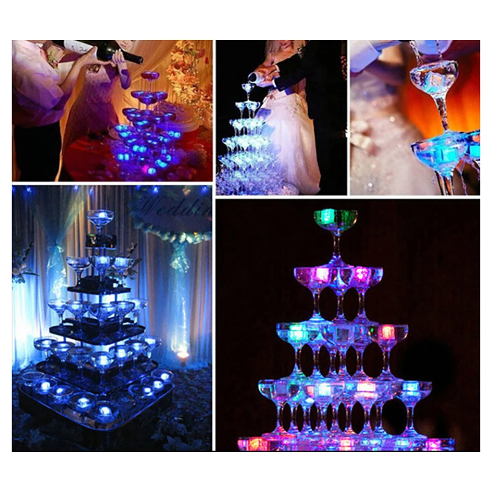 Cubos de hielo con luz Led multicolor para bebidas, cubitos de hielo con 7 colores, impermeables, reutilizables, brillantes, intermitentes, paquete de 12