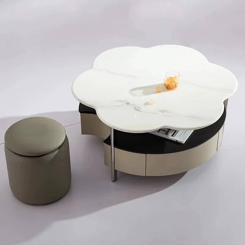 

ld-Light Luxury Shaped Microcrystalline Stone Coffee Table Small Living Room Multifunctional Coffee Table With Stools JLX-2668#