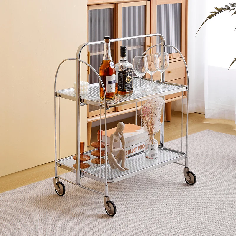 New Design Mobile Fashionable Loading Stainless Steel Waiter Trolley Foldable Coffee Side Mirror Glass Tea bar Trolley Cart