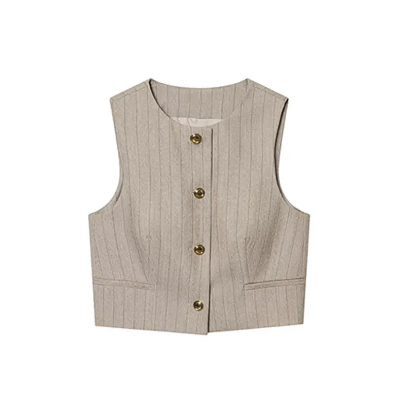 TFAFXY 2026 Frühling Damen-Sets Gestreifte Ärmellose O-Ausschnitt Slim Weste Büro-Weste Crop-Top Gürtel Weite Hosen Anzüge – Detail 1