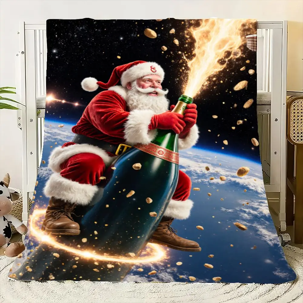 

Magical Santa Claus Riding Green Champagne Bottle in Space - Whimsical Holiday Decor, Joyful and Festive Artwork for Christmas,