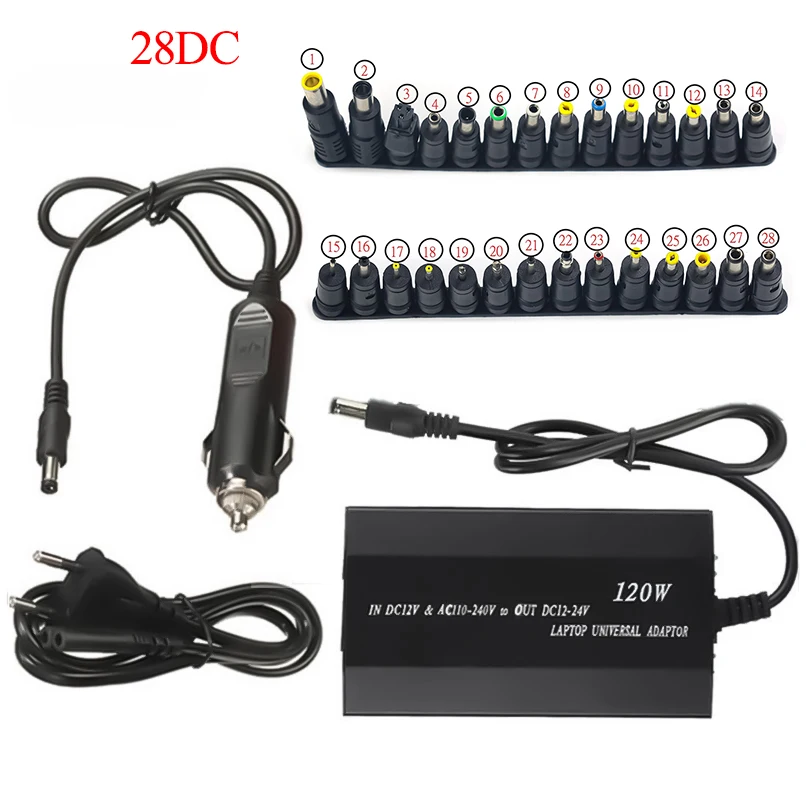 Regulowana ładowarka samochodowa 120W 220v 110v do 12V 15 16V 18V 19V 20V 22V 24V uniwersalna zasilacz zasilania AC DC Notebook Usb