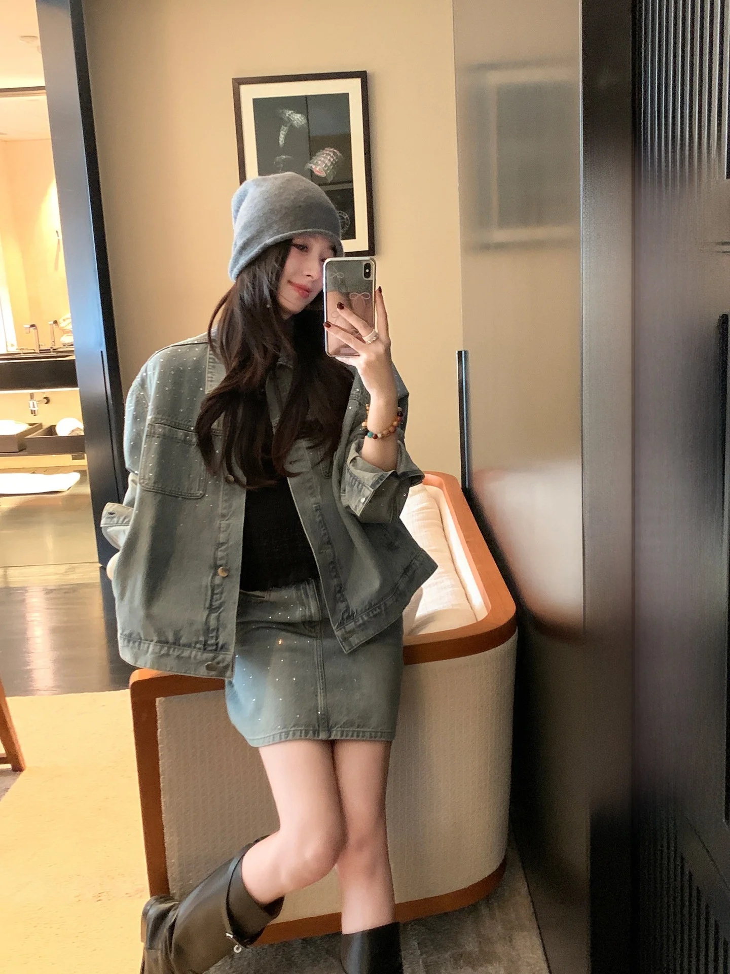 

Летняя женская джинсовая куртка свободного кроя из плотного хлопка с декором из страз, винтажная, повседневная, с длинными рукавами, в стиле "Poetic Star"