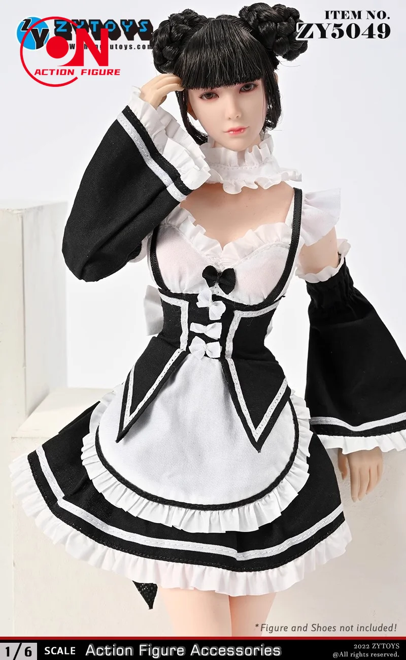 ZYTOYS ZY5049 1/6 Female Maid Outfit Maid Dress Armband Bow Tie Set Clothes Model Fit 12-inch Soldier Action Figure Body