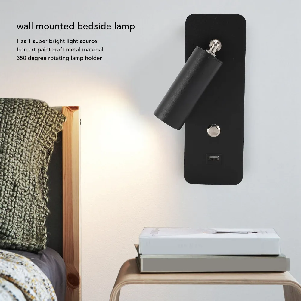 Energy Saving 7W LED Wall Lamp Neutral Light 4000K Rotatable Wall Mounted Light AC 100-260V Adjustable Wall Sconce Headboard