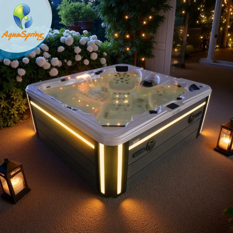 6 Person whirlpool Bathtub Massage Spa Luxury Jacuzzier Outdoor Spa with 176 Jets and 35 Colorful LED Lights Hot Tub