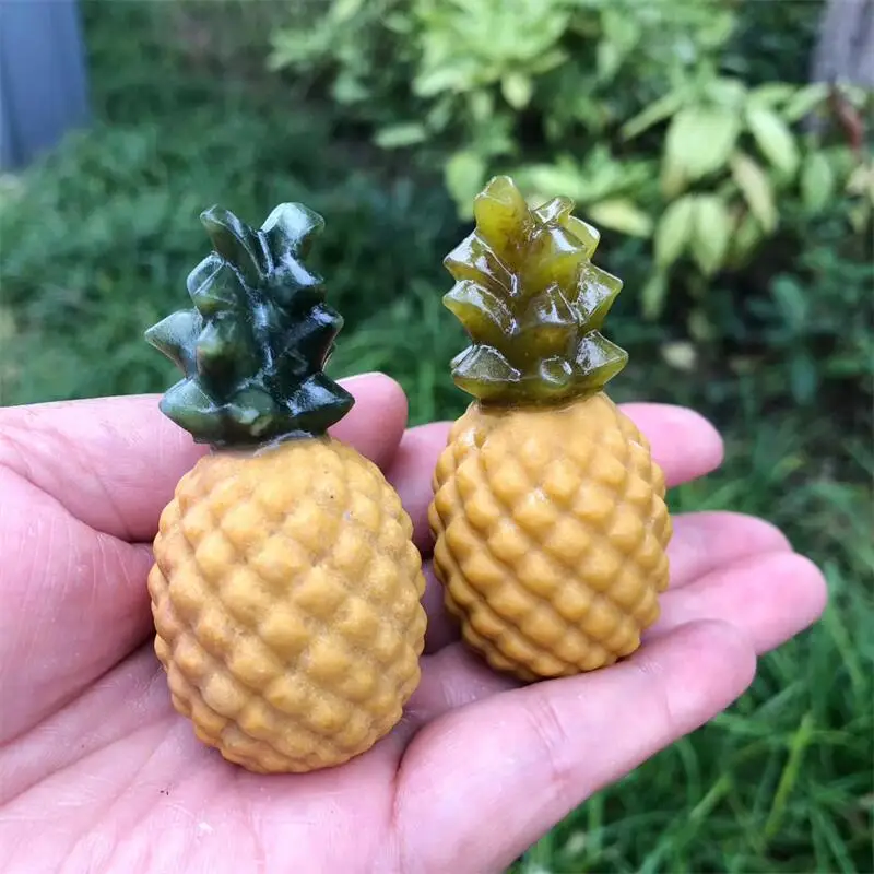 Natural Green Jade Yellow Quartz Pineapple Carving Reiki Healing Fengshui Stone Gift Home Office Decoration Gift 1PCS