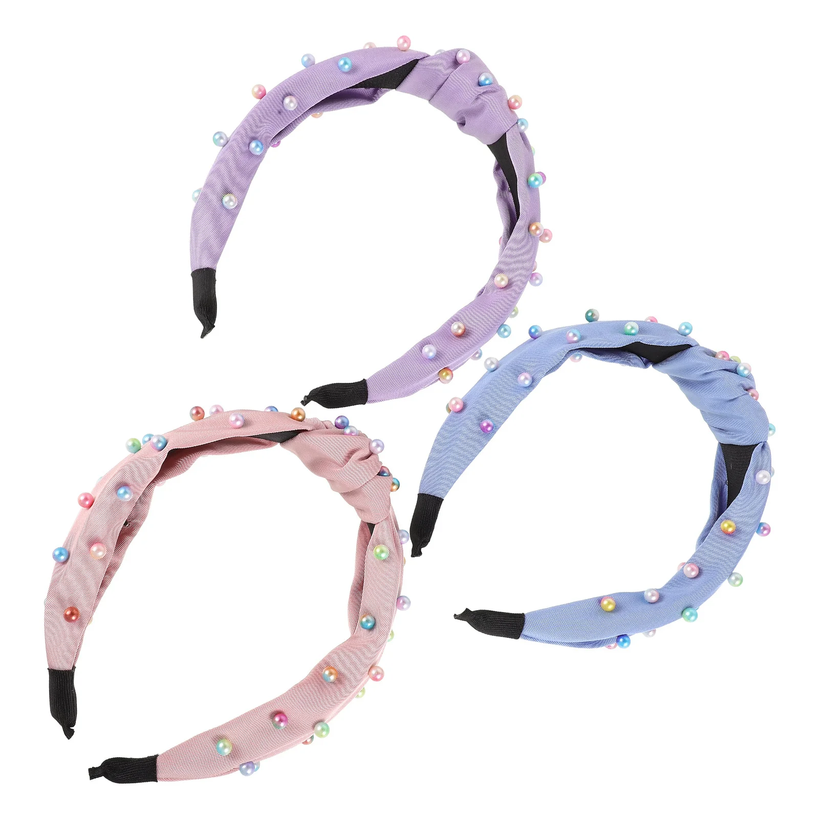 

3Pcs Colorful Faux Pearl Knot Headband Wide Elegant Women Hair Hoops Women Knotted Headband Hair Hoops Women's Fashion Headbands