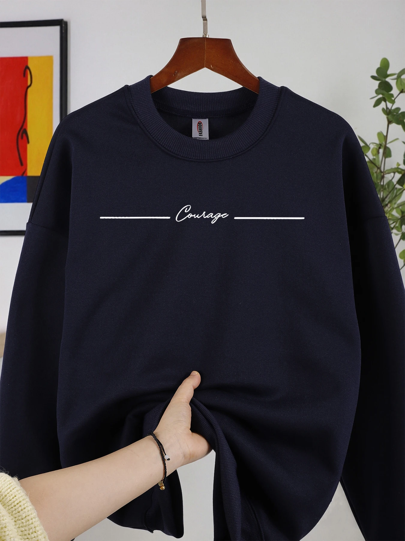 الشجاعة خط بسيط طباعة البلوز المرأة الكورية سلسلة كنزة صوف الخريف س الرقبة ملابس رياضية ملابس عصرية غير رسمية