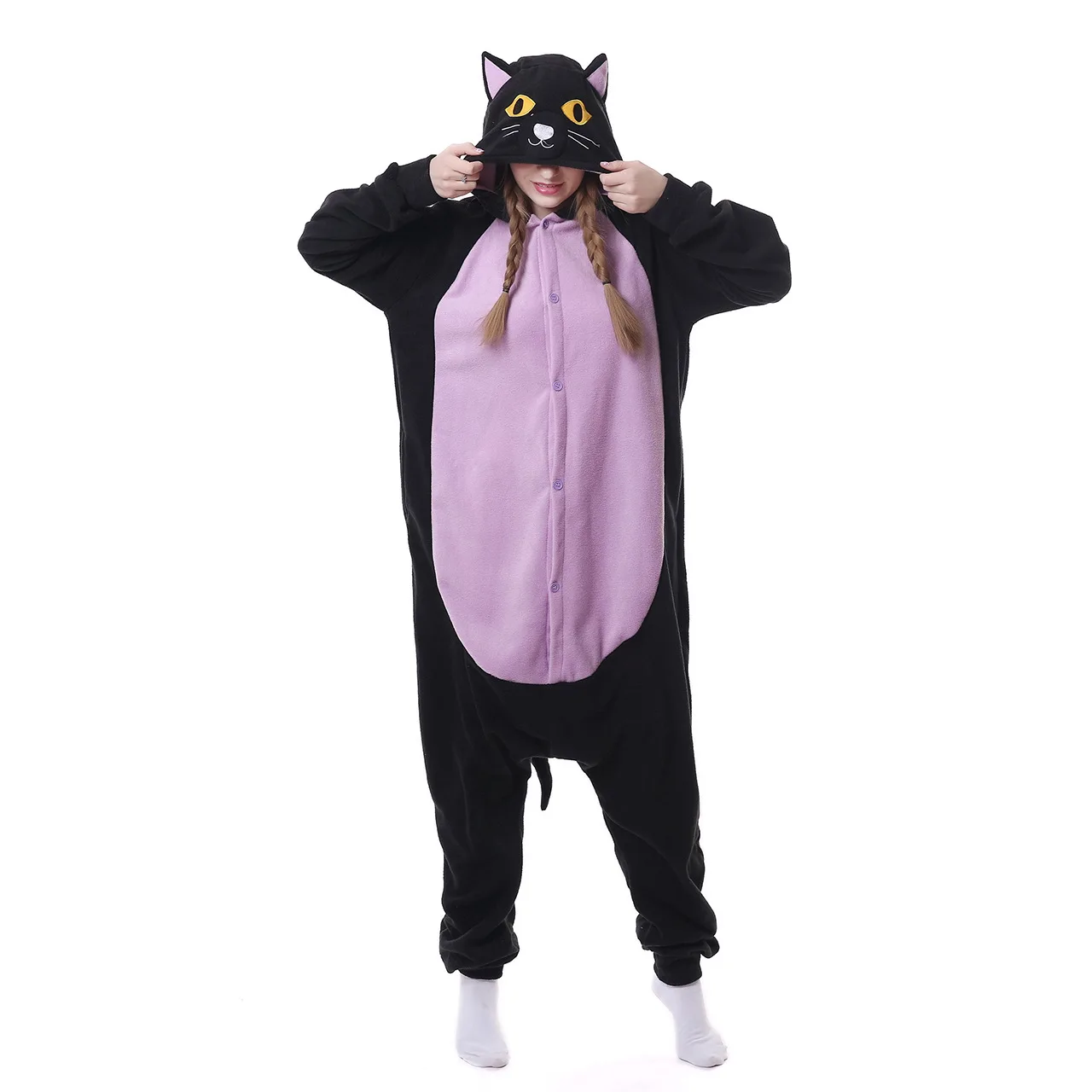 Black Cat Cosplay Costume Women Men Kigurumis Halloween Purim Festival Suit Cute Animal Outfit Onesies Adult Overalls One Piece