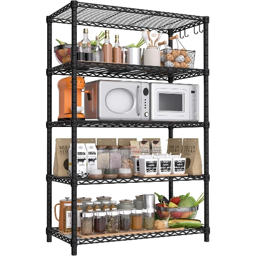 

5-уровневые регулируемые металлические стеллажи из проволоки с сертификатом NSF, сверхпрочные стальные полки для гаража, кухни, кладовой, шкафа, 35,5"Шx14"Гx72"В, черные