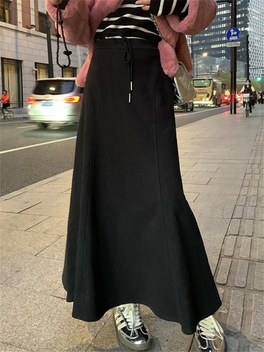 

Alien Kitty Black Long Skirts Women Chic Mermaid Fashion New Spring Daily Office Lady High Waist Slim OL Loose Gentle Solid