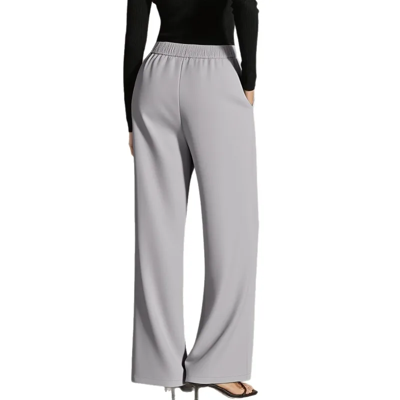 Neue Hochgeschnittene Damenhose für Herbst Büro-Mode Gerade Geschnittene Anzughose Lässige Knopfleiste Weite Asymmetrische Damenhose – Detail 7