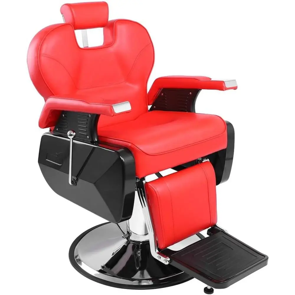 

Sturdy 440lbs Capacity Swivel Barber Chair with Recline, Hydraulic Pump, Red